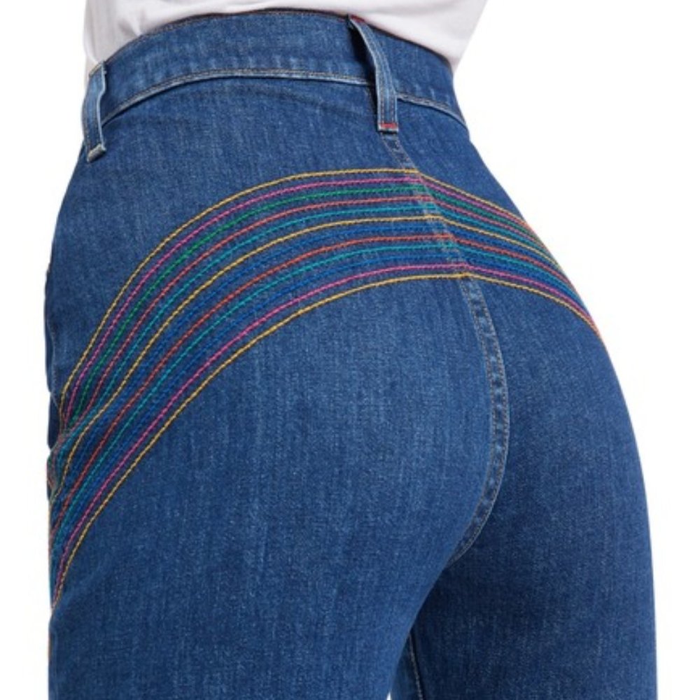 Alice + Olivia |  Rainbow Stitch High Waist Jeans